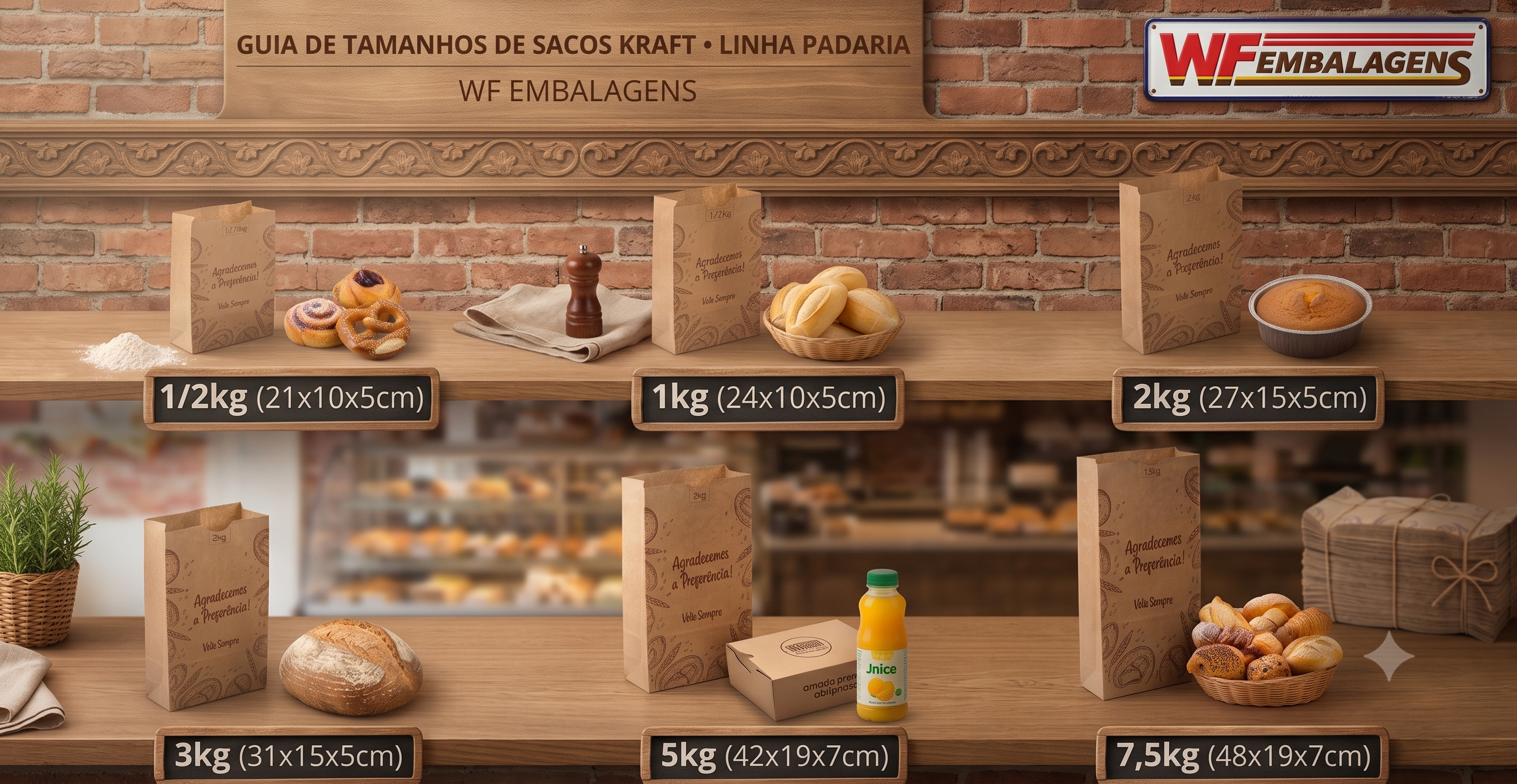 Guia de Tamanhos de Sacos Kraft para Padarias: Como escolher de 1/2kg a 7,5kg