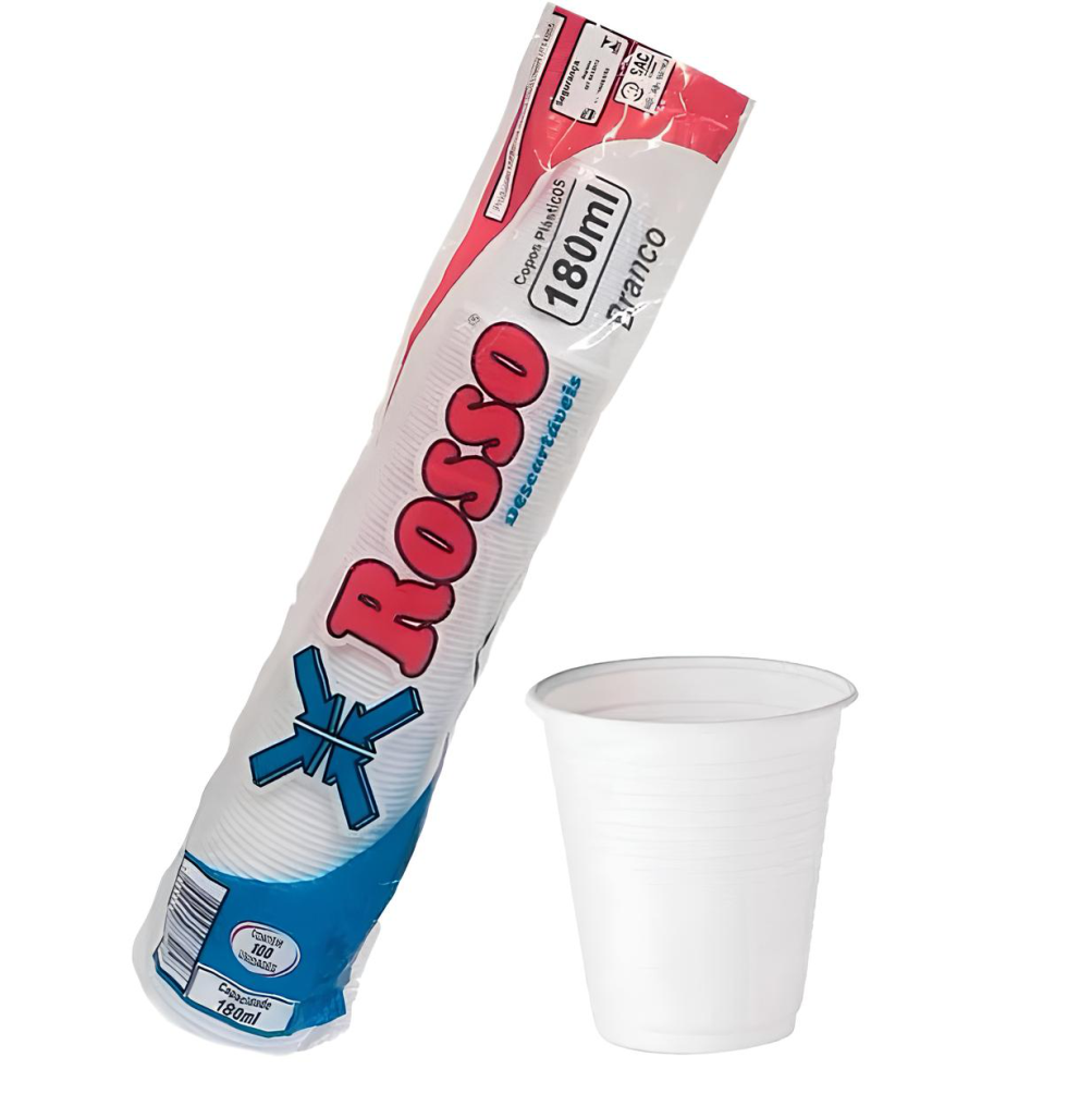 Tira de Copo Plástico Descartavel - Branco com 180ml - Tira com 100 Unidades - ROSSO