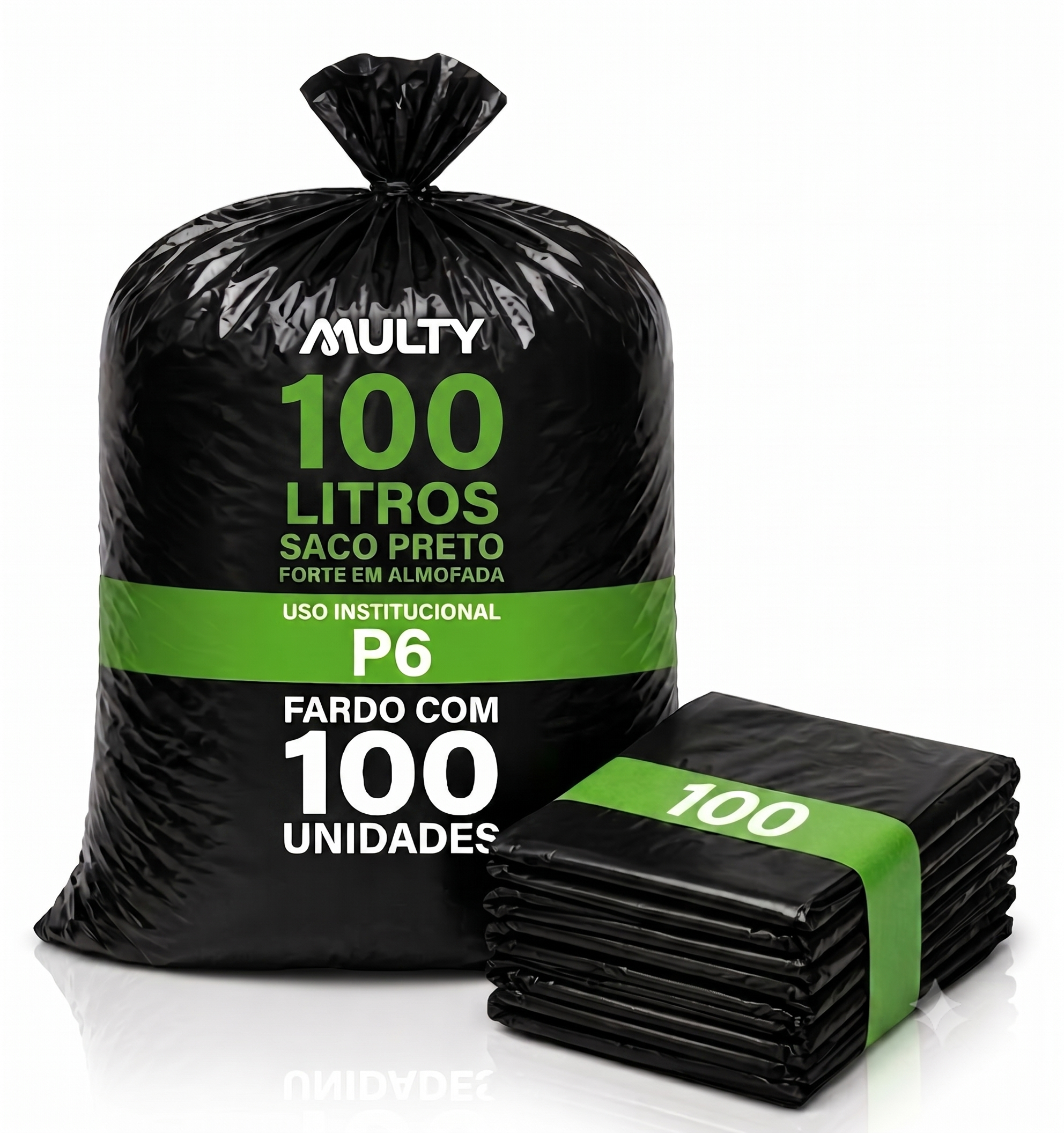 Saco Preto Forte em Almofada para Lixo - Institucional de 100 Litros - Fardo com 100 Unidades
