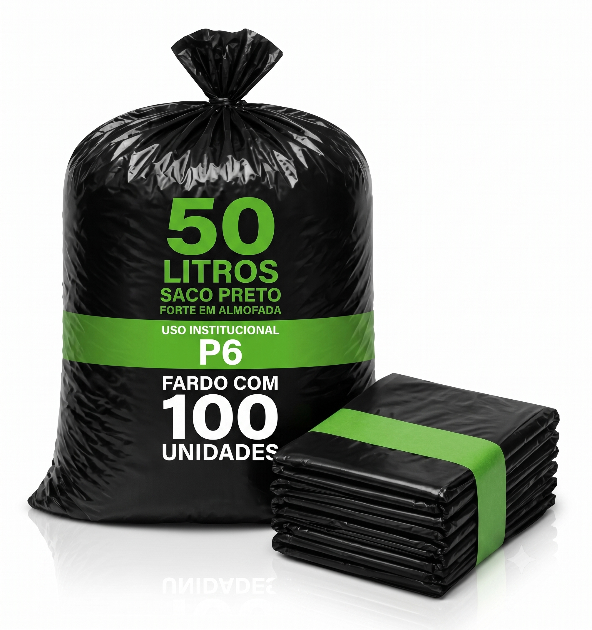 Saco Preto Forte em Almofada para Lixo - Institucional de 50 Litros - Fardo com 100 Unidades