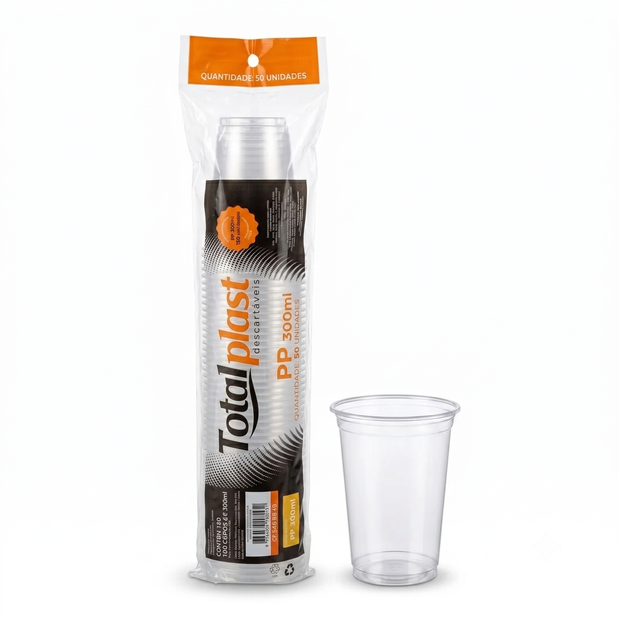 Tira de Copo Plástico Descartavel - Liso Transparente com 300ml - Tira com 50 Unidades - TOTALPLAST