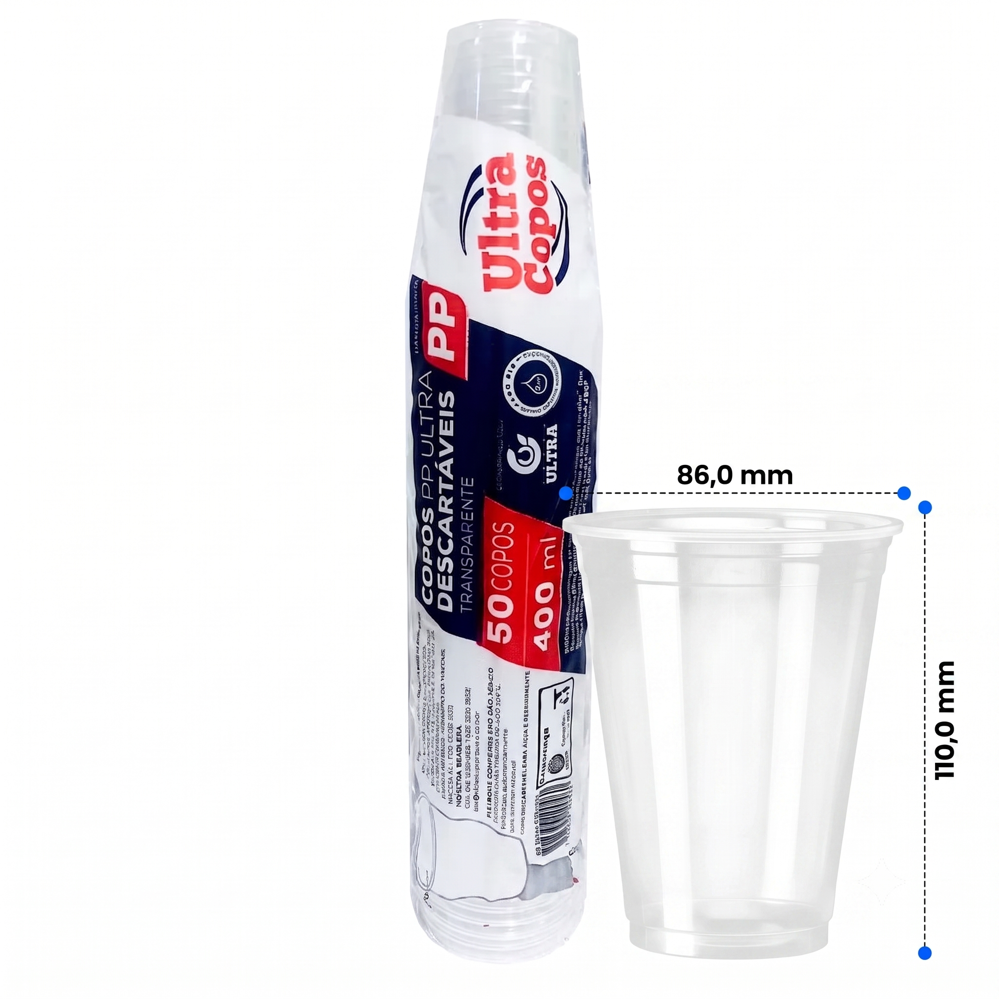 Tira de Copo Plástico Descartavel - Liso Transparente com 400ml - Tira com 50 Unidades - ULTRA COPOS