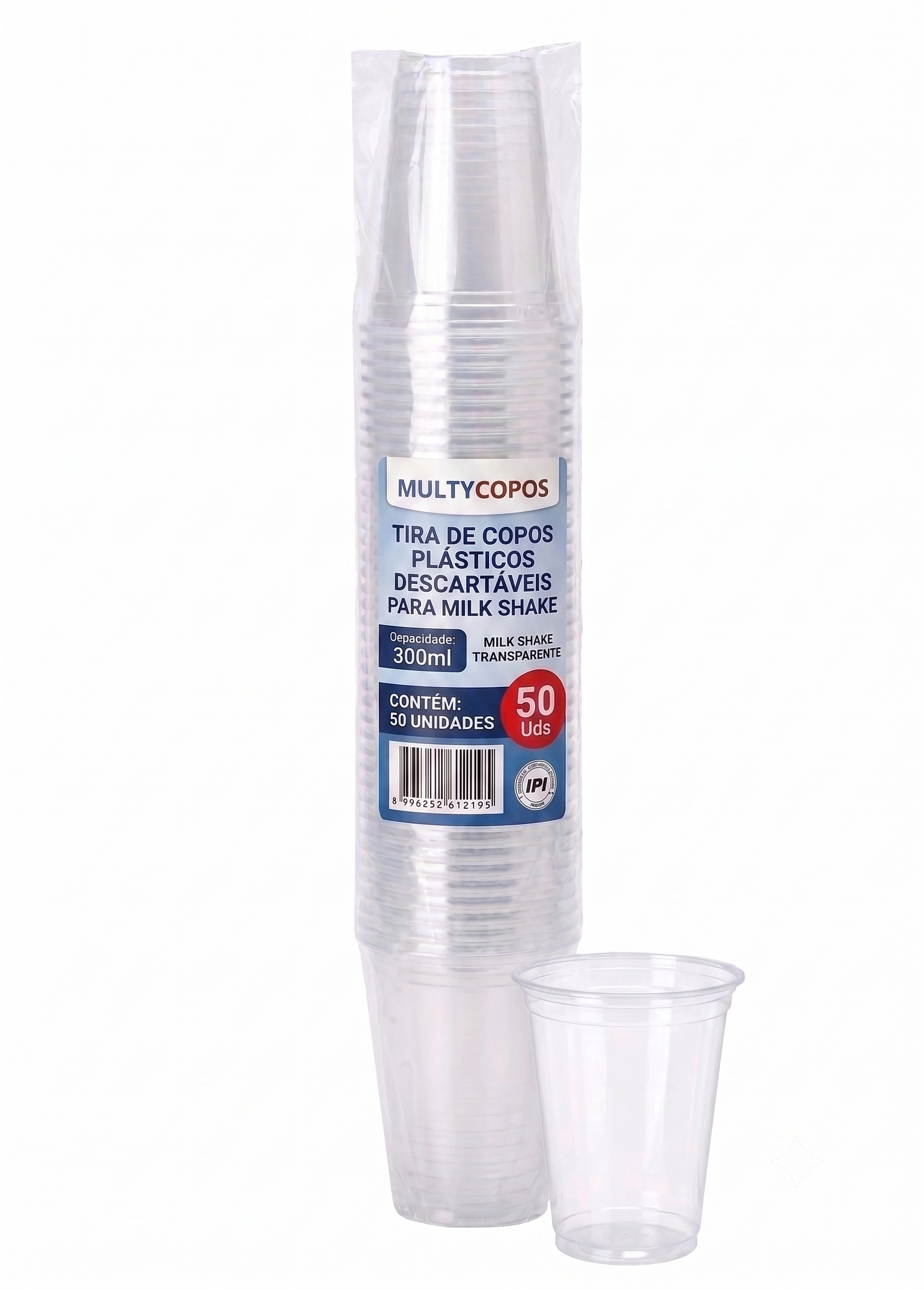 Tira de Copo Plástico Descartavel - Milk Shake - Transparente com 300ml - Tira com 50 Unidades