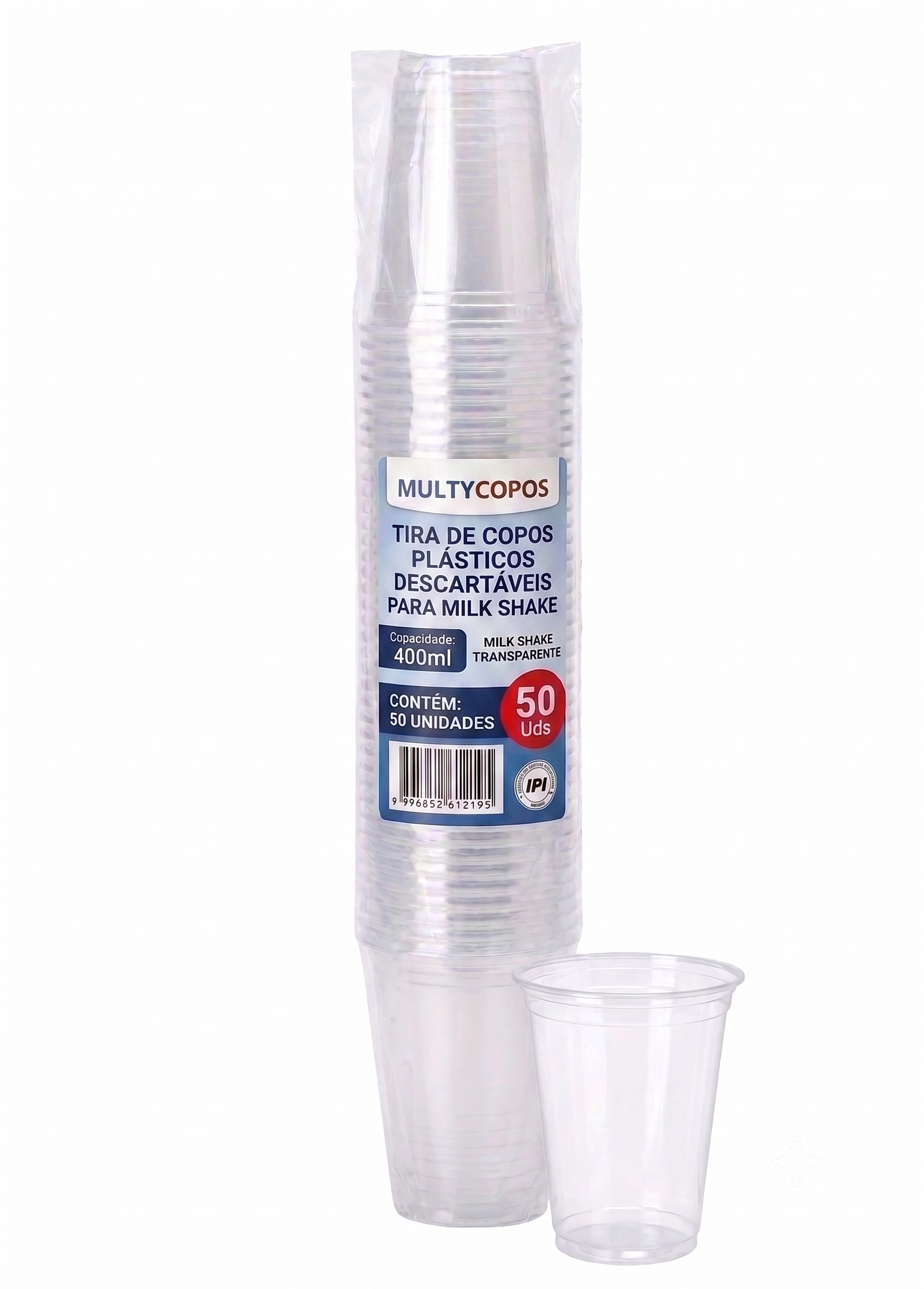 Tira de Copo Plástico Descartavel - Milk Shake - Transparente com 400ml - Tira com 50 Unidades