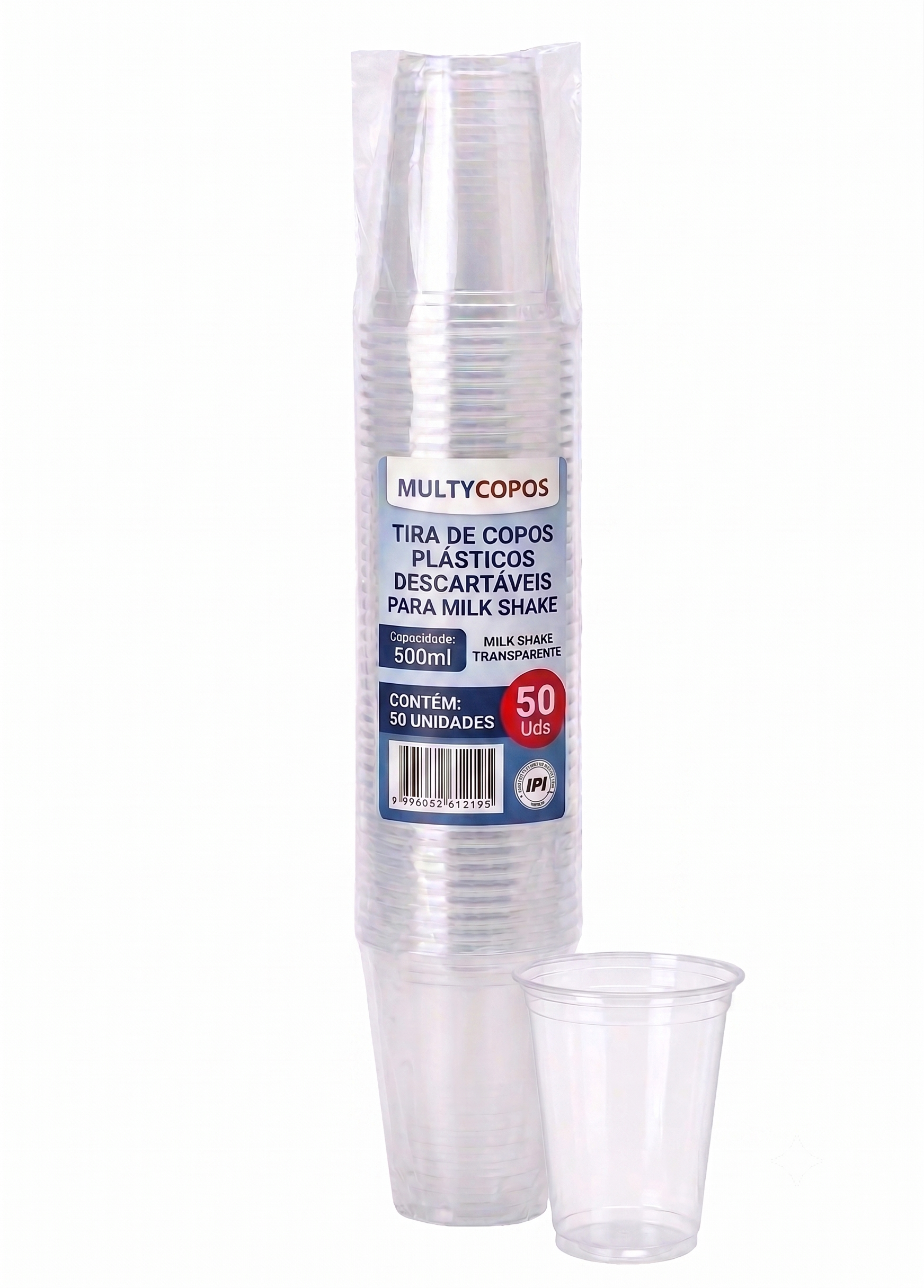 Tira de Copo Plástico Descartavel - Milk Shake - Transparente com 500ml - Tira com 50 Unidades