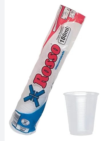 Tira de Copo Plástico Descartavel - Transparente com 180ml - Tira com 100 Unidades - ROSSO